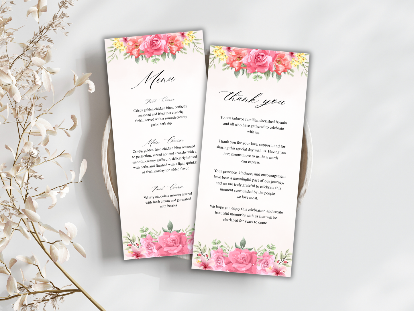 Wedding Thank you Card, Menu Card, Table Card. WI366