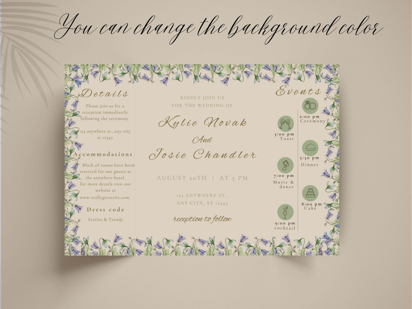 Blue Floral Gatefold Wedding Invitation | Elegant Folded Invite with Timeline | Botanical Watercolor Wedding Card | Qr Code Card. WI143