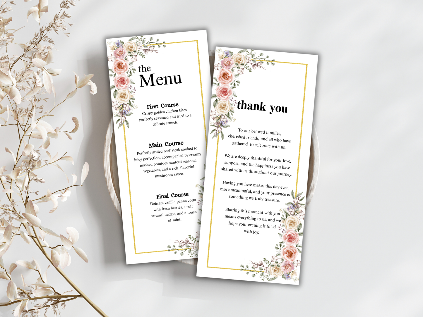 Wedding Thank you Card, Menu Card, Table Card. WI352