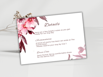 Wedding Invitation Set, RSVP, Dark Floral, Wedding Invitation, Details, Editable, Template, WI235