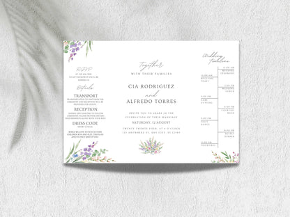 Elegant Floral Gatefold Wedding Invitation | Modern Minimalist Invite | Rustic Boho Wedding Card with Timeline & RSVP Details. WI131