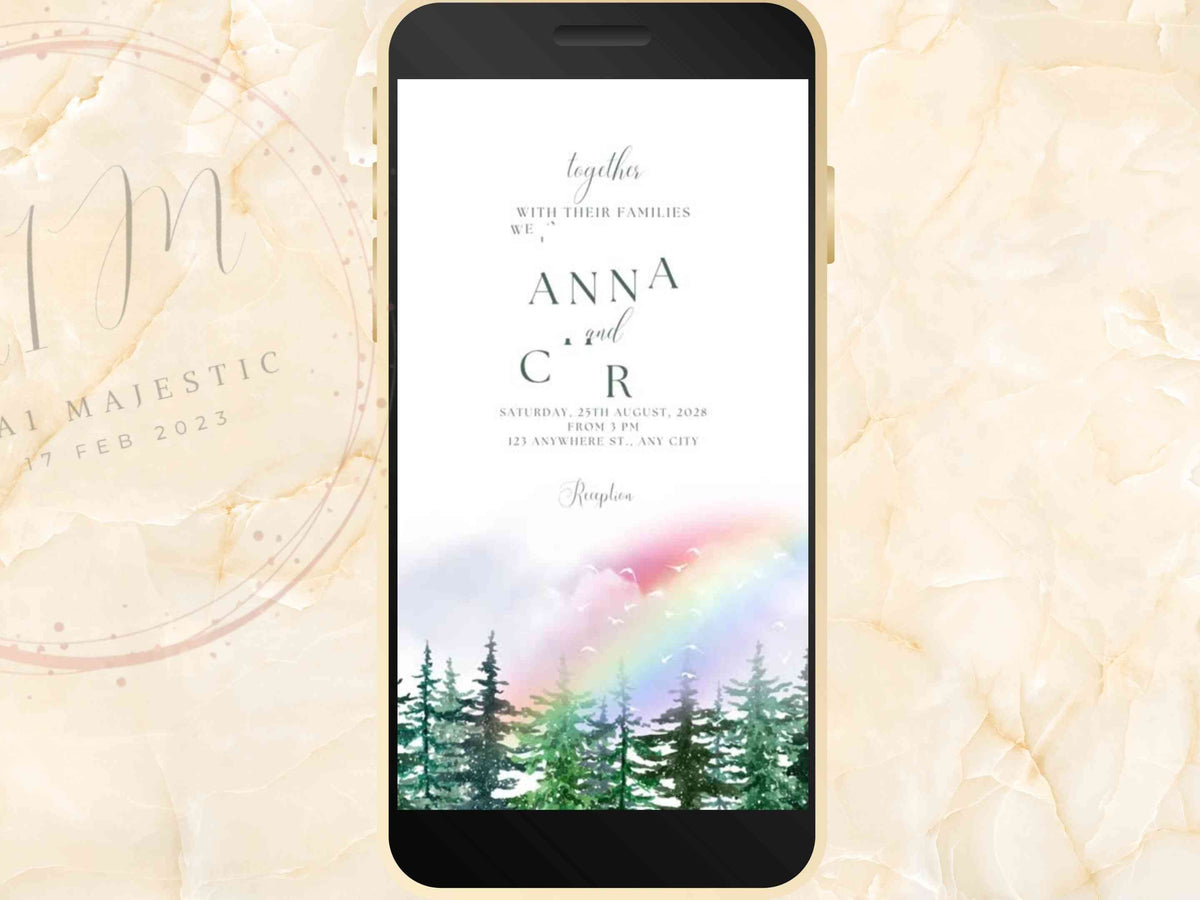 Mountain Wedding Invitation Digital, Wedding Video Invitation, Wedding Electronic Invite, Eco-Friendly E-Invite, Animated Invite. WEI52 - A1 Majestic