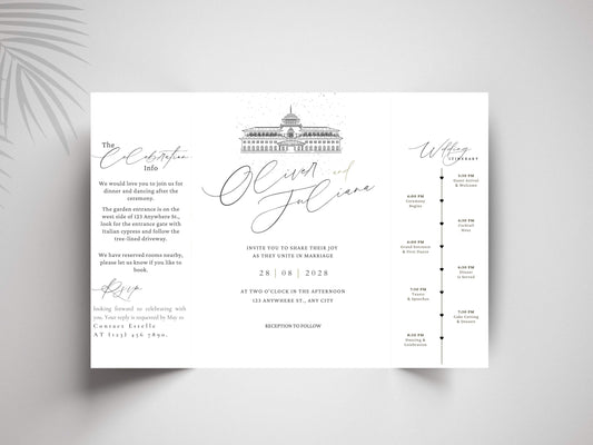 Elegant Gatefold Wedding Invitation | Modern Black & White Folded Invite | Printable Wedding Suite | RSVP and Itinerary Template. WI135