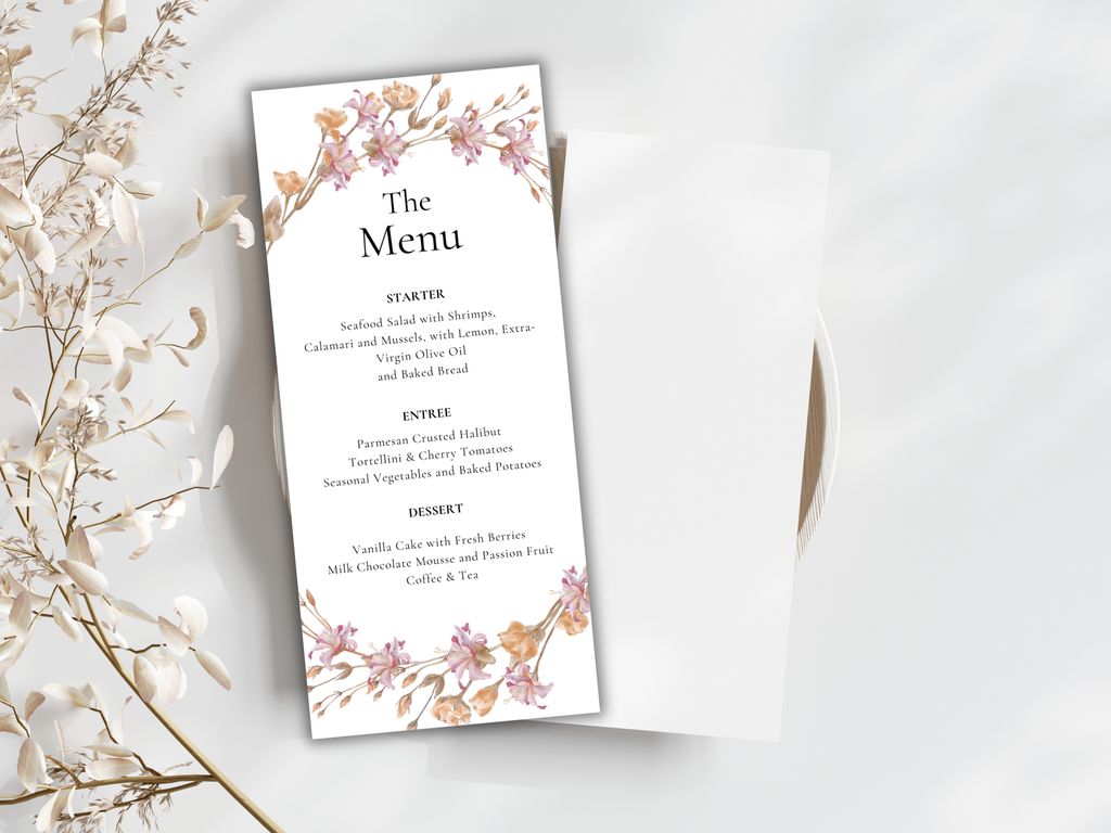 Elegant Wedding Stationery Bundle | Floral Menu, Thank You & Place Card | Editable Templates for Canva | Digital Download. WI190