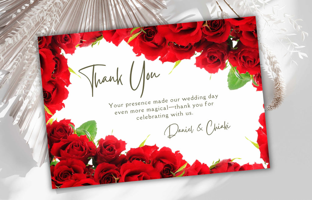 Red Rose Thank You Card, Floral Wedding Thank you Card , Editable Template, Printable Thank You Card, Editable Thank you Card. #WTUC45