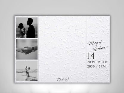 Gatefold Wedding Invitation Template | Elegant Black & White Folded Invite with RSVP Timeline | Printable Wedding Card with Photo. WEIB122