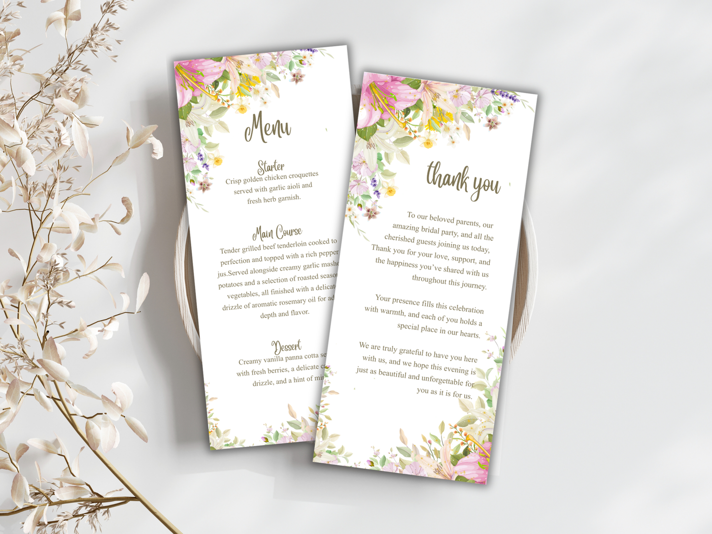Wedding Thank you Card, Menu Card, Table Card. WI307