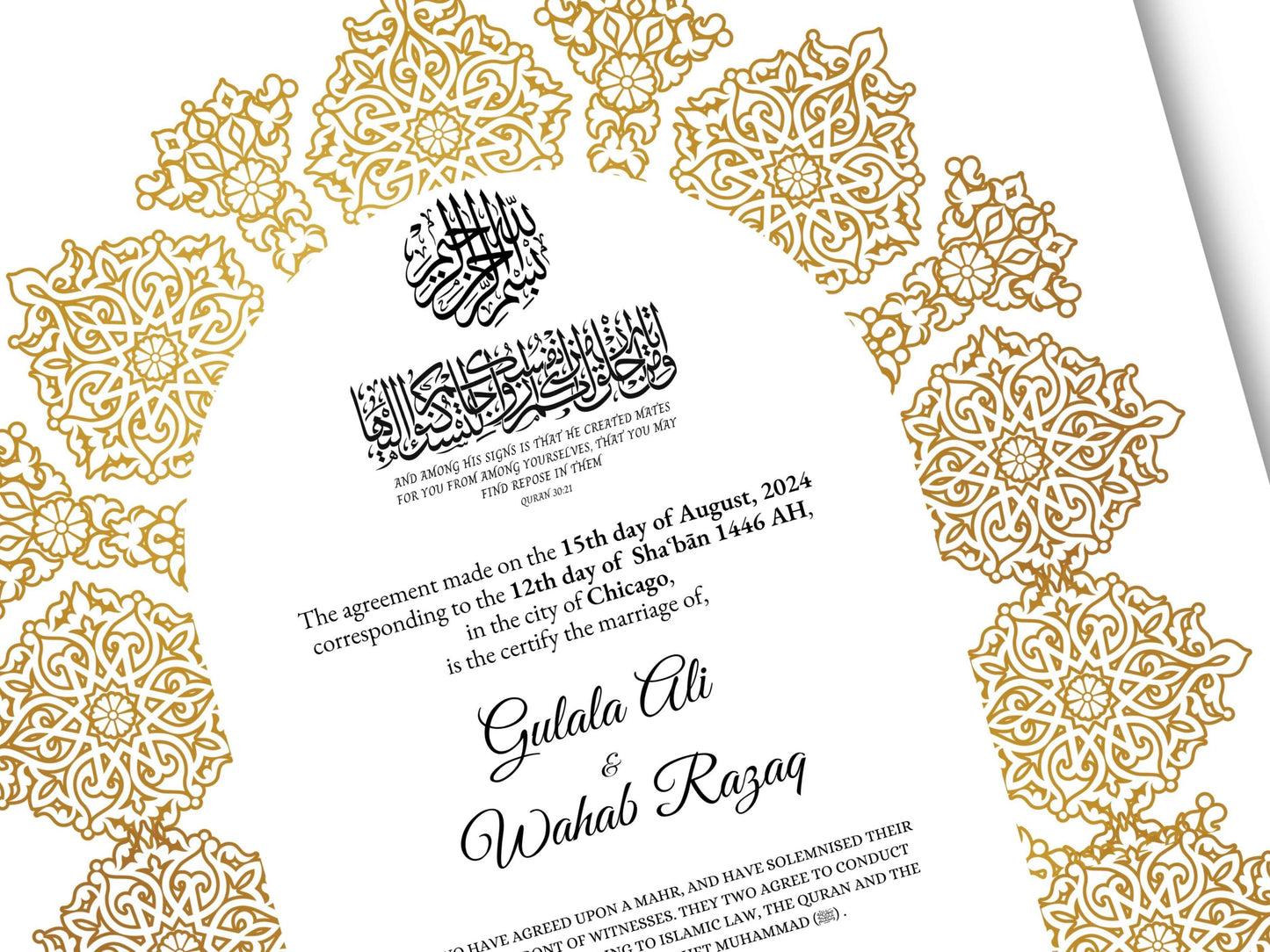 Luxury Gold A4/A3 Nikkah Certificate Template, Premium Gold Frame, Islamic Contract, Wedding Nama, Muslim Marriage Contract. 163