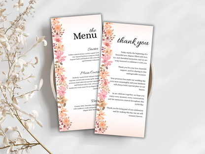 Boho Wedding Menu, Table, Thank you, Editable Cards MTC418
