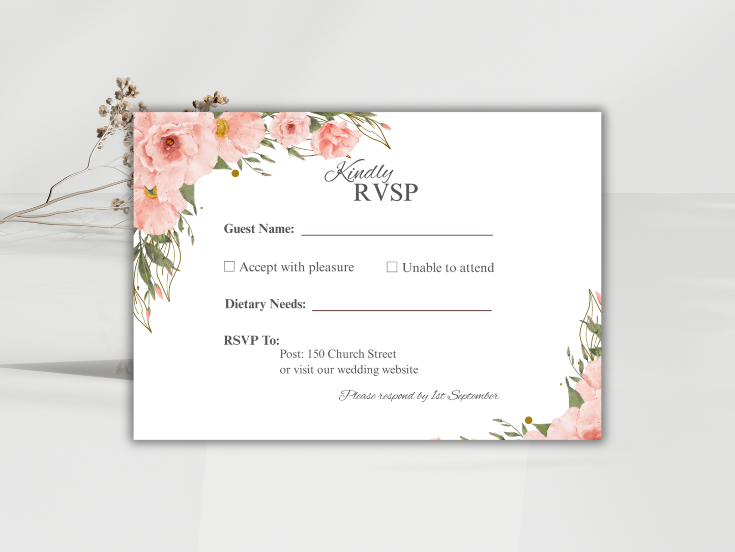 Wedding Invitation Set, RSVP, Wedding Invitation, Details, Editable, Template, WI225