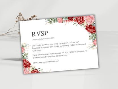 Wedding Invitation Set, RSVP, Dark Floral, Wedding Invitation, Details, Editable, Template, WI231
