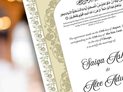 Nikkah Certificate Digital, Nikkah Contract,Customizable Digital Nikkah Certificate: Islamic Wedding Contract, Marriage Certificate. NN283