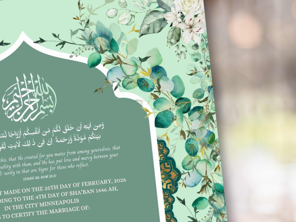 Editable Nikkah Certificate, Digital Nikah Contract Template, Muslim Islamic Nikahnama, PDF Nikkah Wedding Certificate. NN297