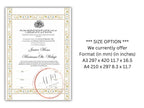 Luxury Nikkah Certificate, Premium A4 Islamic Wedding Contract, Nikkah Nama, Muslim Marriage Certificate, Personalised Names, A4, A3. NN274