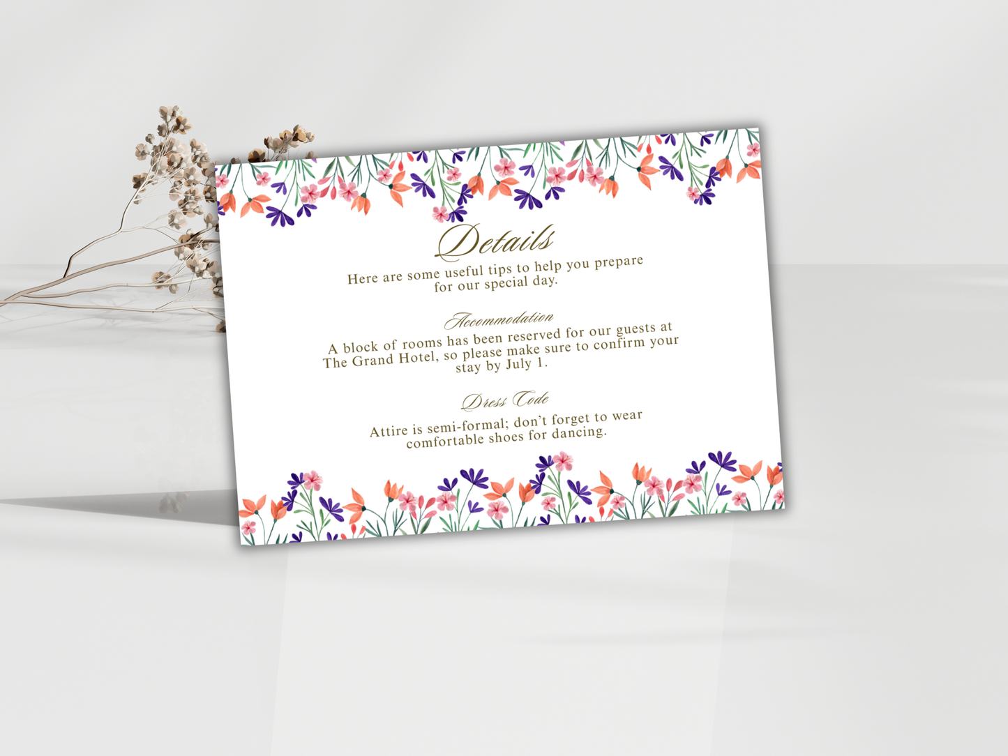 Wedding Invitation Set, RSVP, Wedding Invitation, Details, Editable, Template, WI259