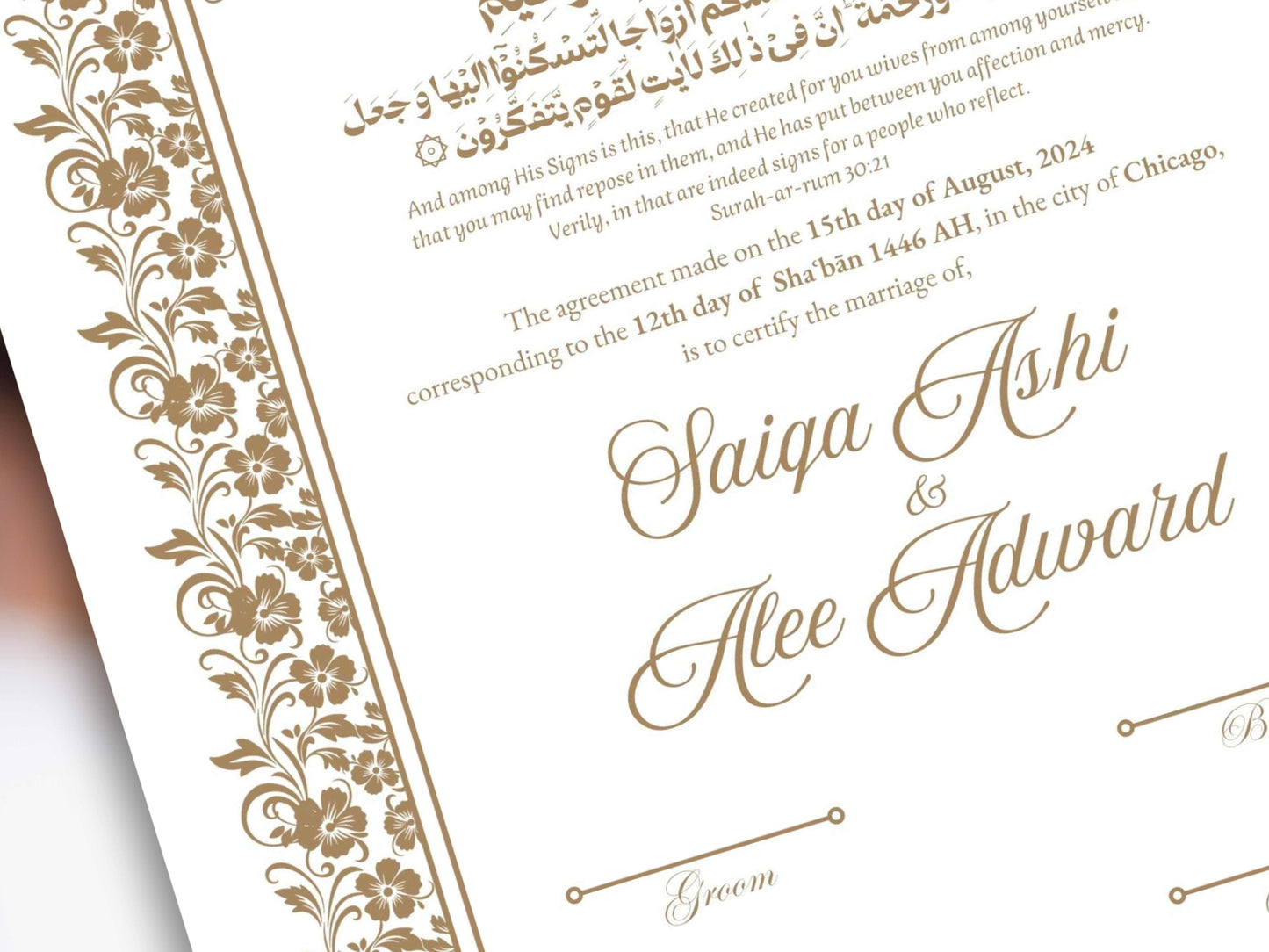 Nikkah Certificate Digital Download Personalised, A4, A3, Nikkah Template, Instat Download. NN281