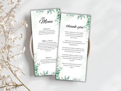 Sage Green Wedding Menu, Thank You & Table Cards, Editable Canva Template WI402