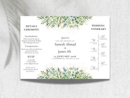 Greenery Gatefold Wedding Invitation | Printable Floral Invite | Gatefold Invite | Editable Template | Modern Wedding Itinerary | WIB128