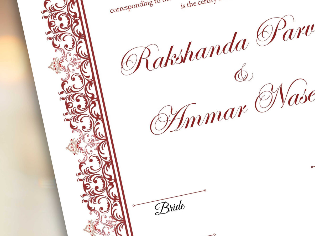 A4/A3 Nikkah Contract, Digital Printable Personalised Customised Nikkah Certificate, Digital Download, Islamic Marriage Contract. NN241