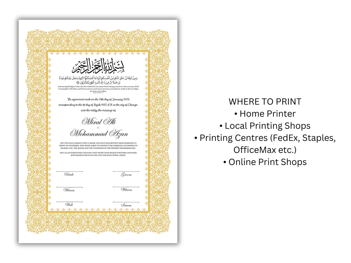 A4/A3 Nikkah Certificate, Printable Nikkahnama Template, Marriage Contract, Nikkah Contract Template, Islamic Wedding Contract. NN200