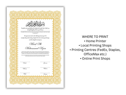 A4/A3 Nikkah Certificate, Printable Nikkahnama Template, Marriage Contract, Nikkah Contract Template, Islamic Wedding Contract. NN200