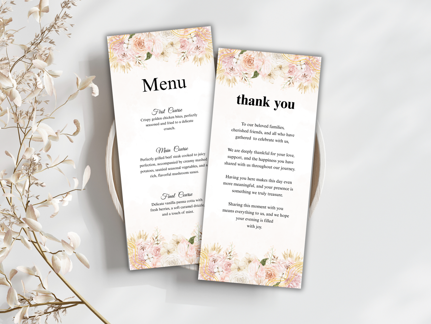 Wedding Thank you Card, Menu Card, Table Card. WI351