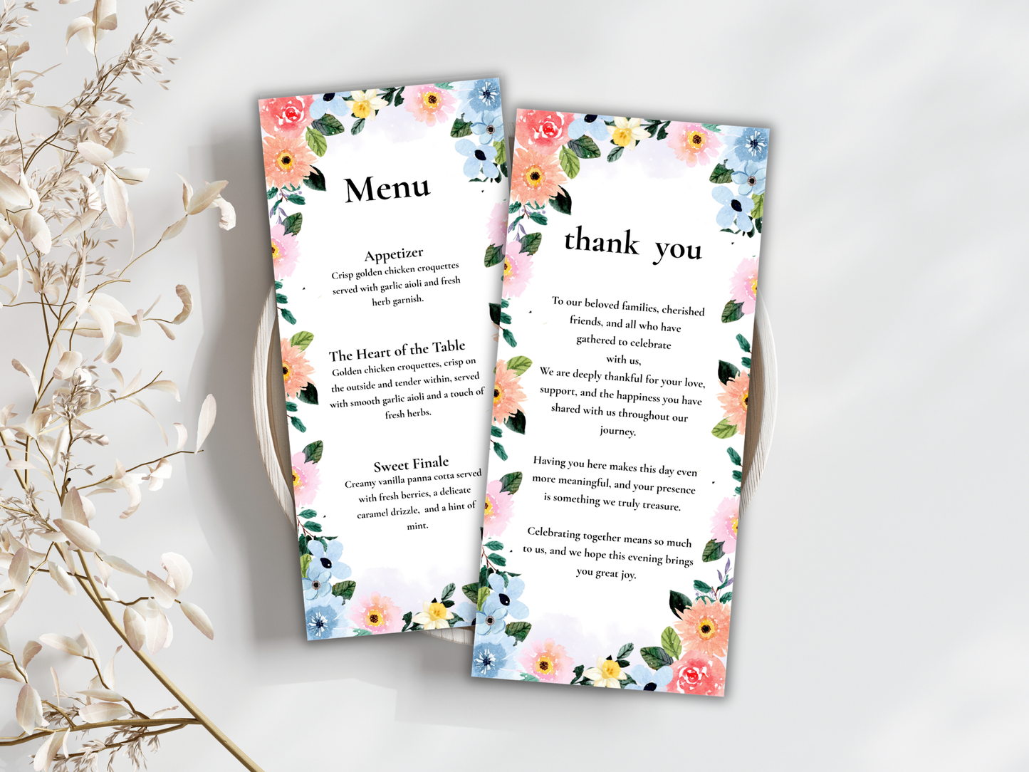 Wedding Thank you Card, Menu Card, Table Card. WI322