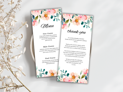 Wedding Menu, Thank You, Table Cards (Editable Canva Template) WI382
