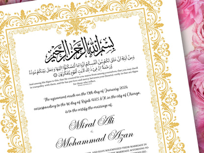 Luxury Nikkah Certificate, Premium A4 Islamic Wedding Contract, Nikkah Nama, Muslim Marriage Certificate, Personalised Names, A4, A3. NN250