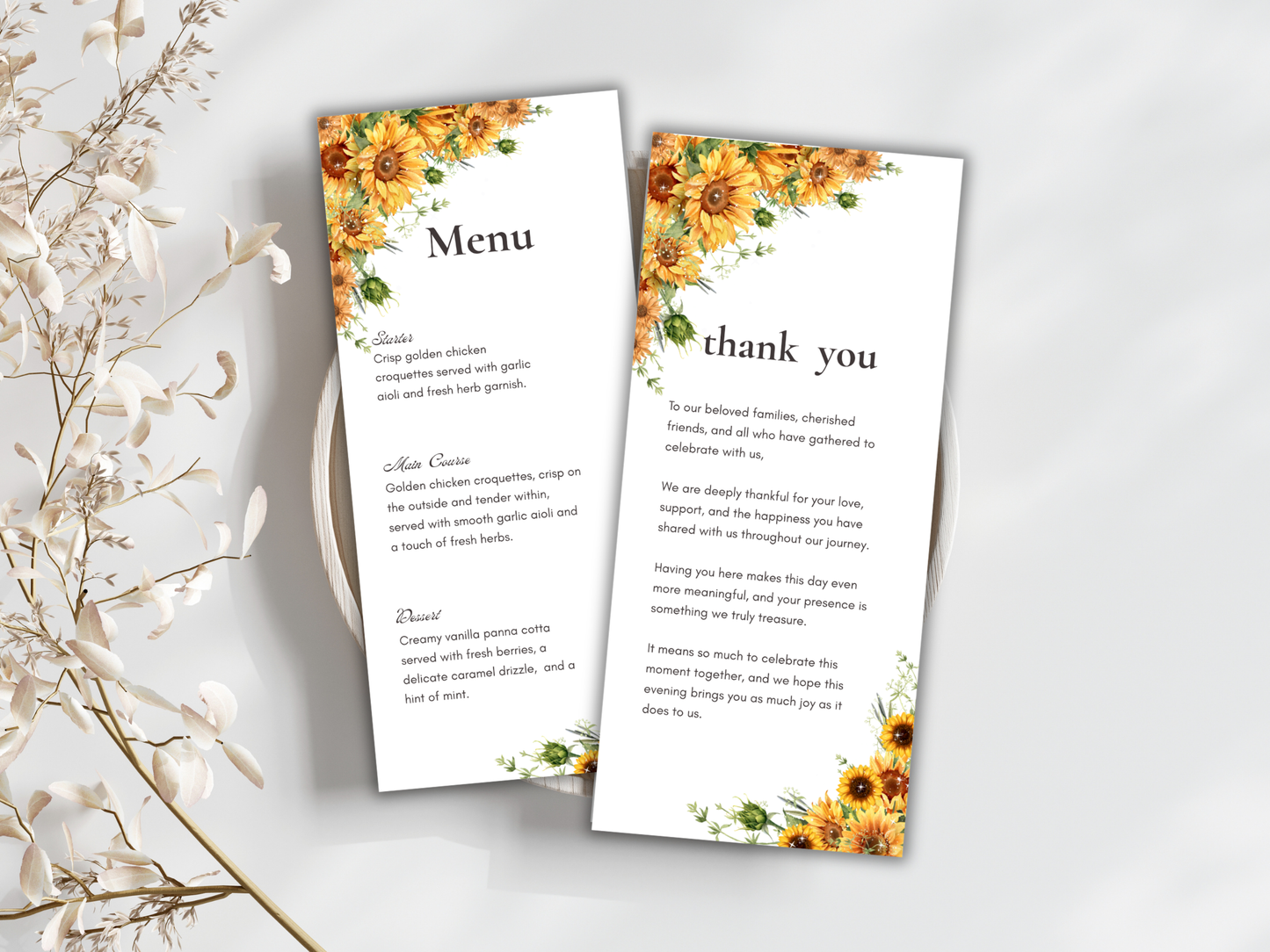 Wedding Thank you Card, Menu Card, Table Card. WI319