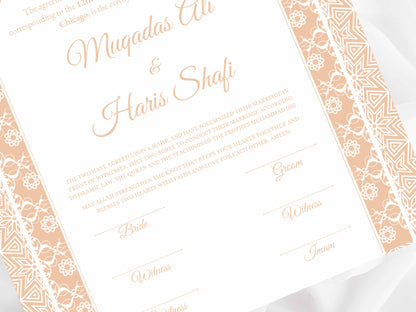 Luxury Nikkah Certificate | Premium Islamic Wedding Contract Gift | Personalised Custom Nikkah Nama | Muslim Marriage. NN70