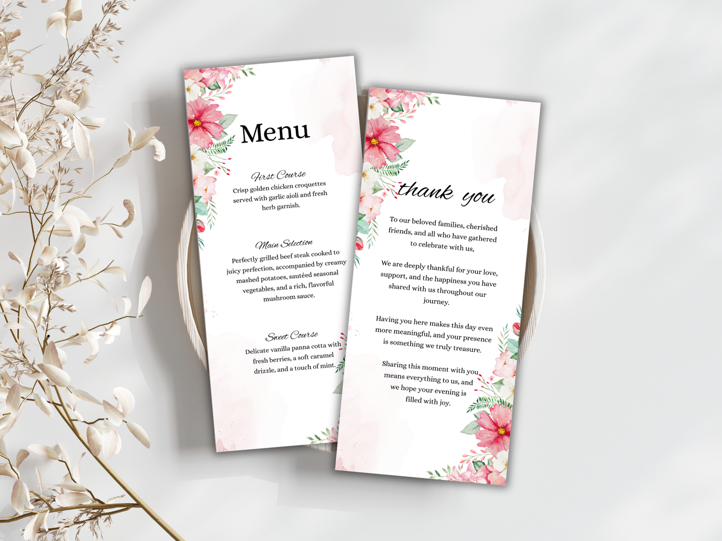 Wedding Thank you Card, Menu Card, Table Card. WI331