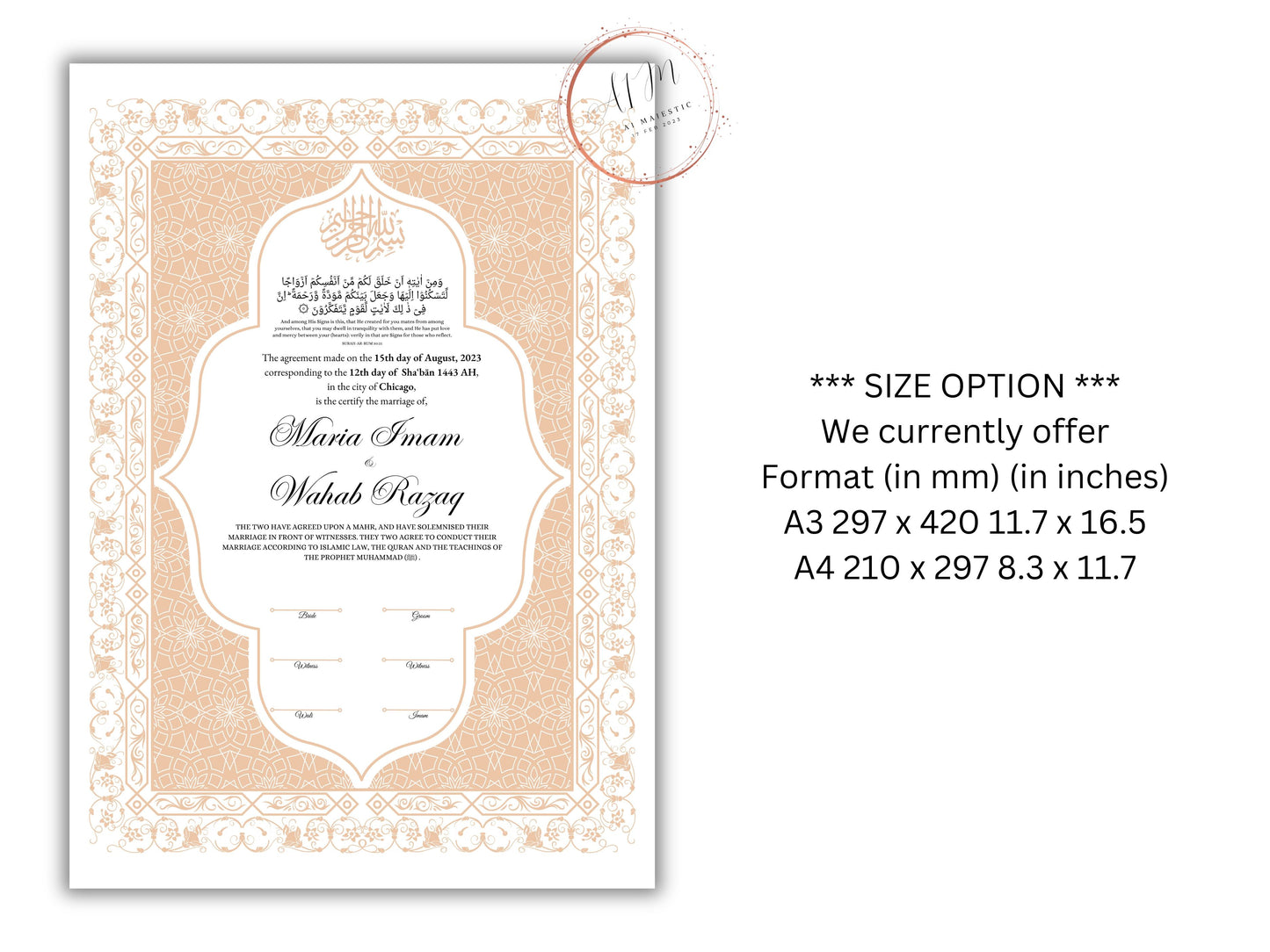 Nikkah Contract Template,Printable Nikkah Contract,Editable Nikkahnama, Muslim Wedding Certificate,Digital Download,Islamic Marriage. NN189