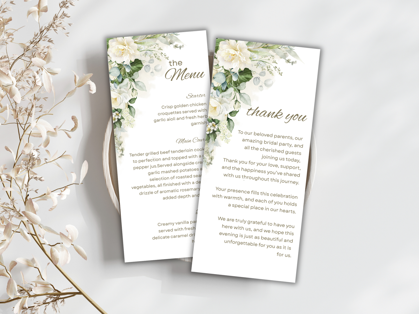 Wedding Thank you Card, Menu Card, Table Card. WI309