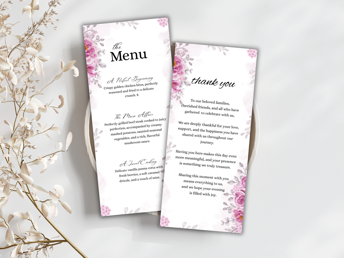 Wedding Thank you Card, Menu Card, Table Card. WI338