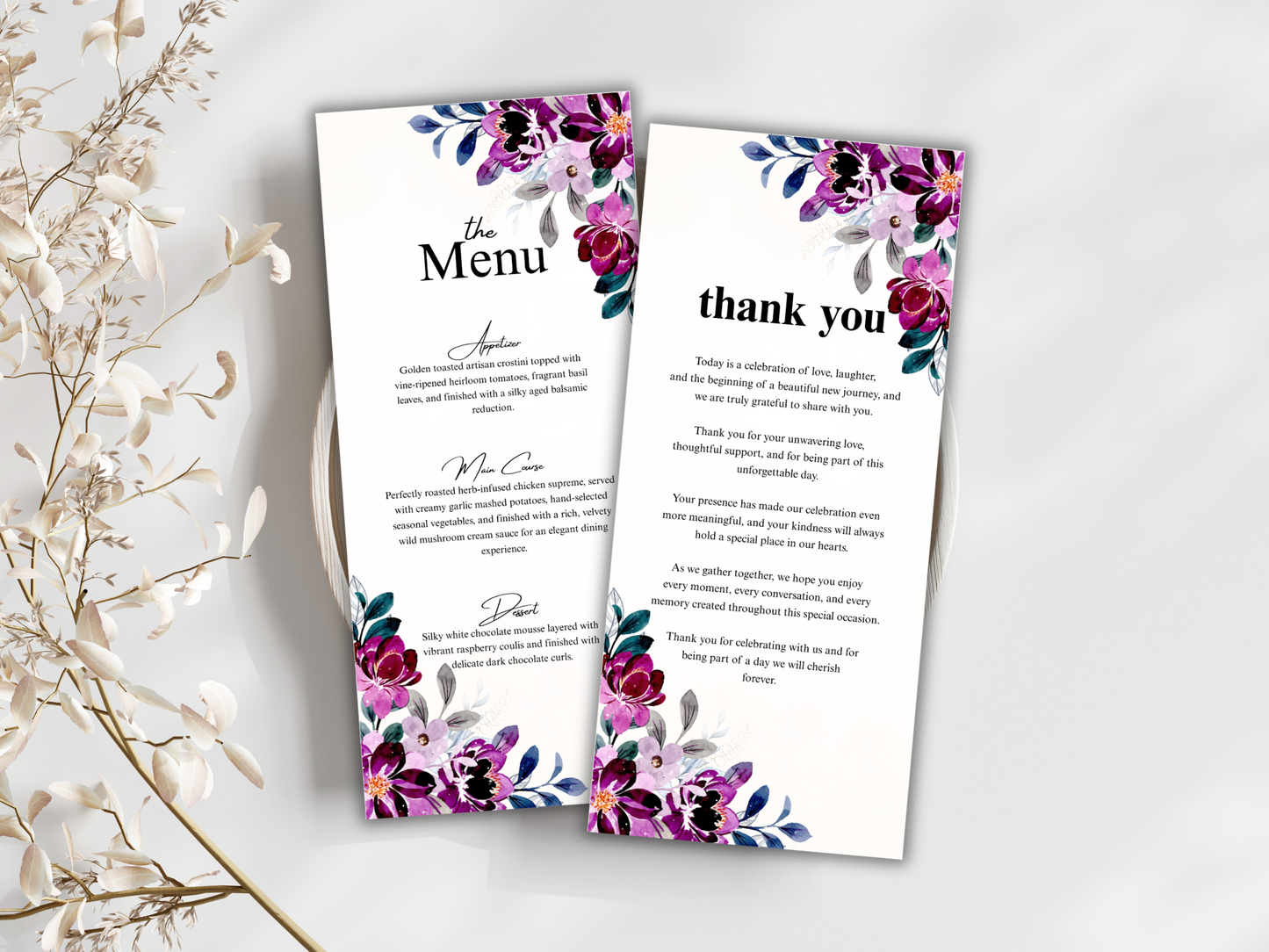 Luxury Wedding Menu Card, Table, Thank you, Editable Canva Template, Instant Download MTC410