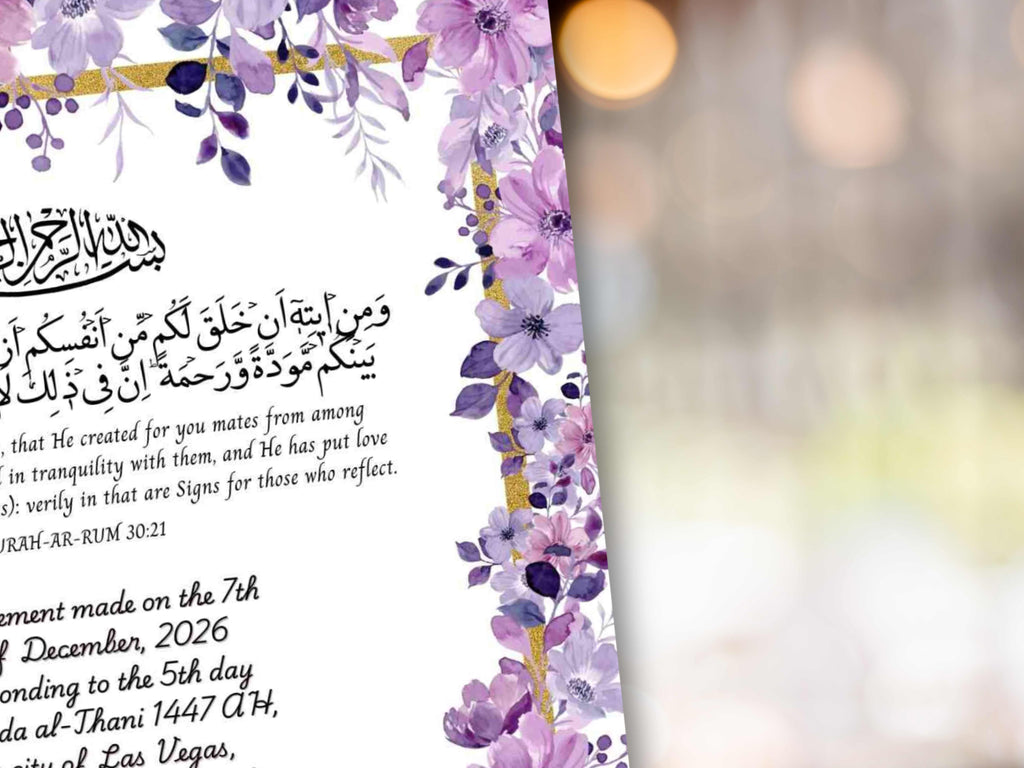 Nikkah Certificate Digital Download Personalised, A4, A3, Template, Editable, Floral Nikkah Nama, Nikkah Contract, Muslim Contract. NN293