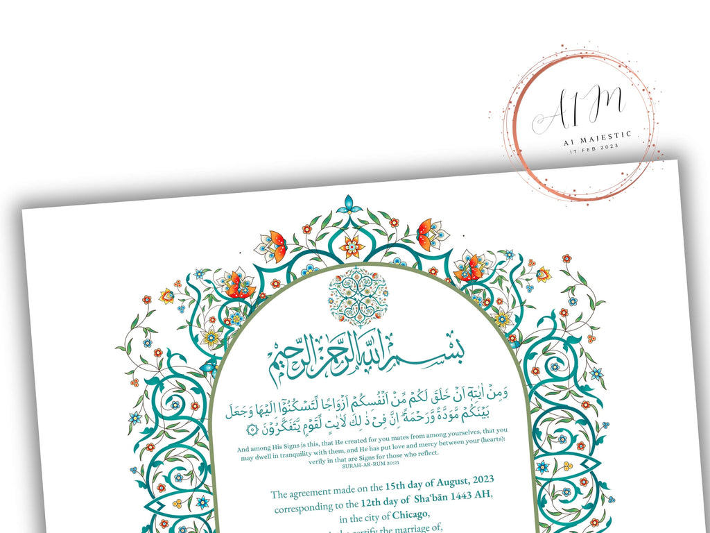 Luxury Nikkah Contract, Digital Printable Personalised Customised Nikkah Certificate, Custom Nikah Nama, Islamic Wedding Contract. NN186