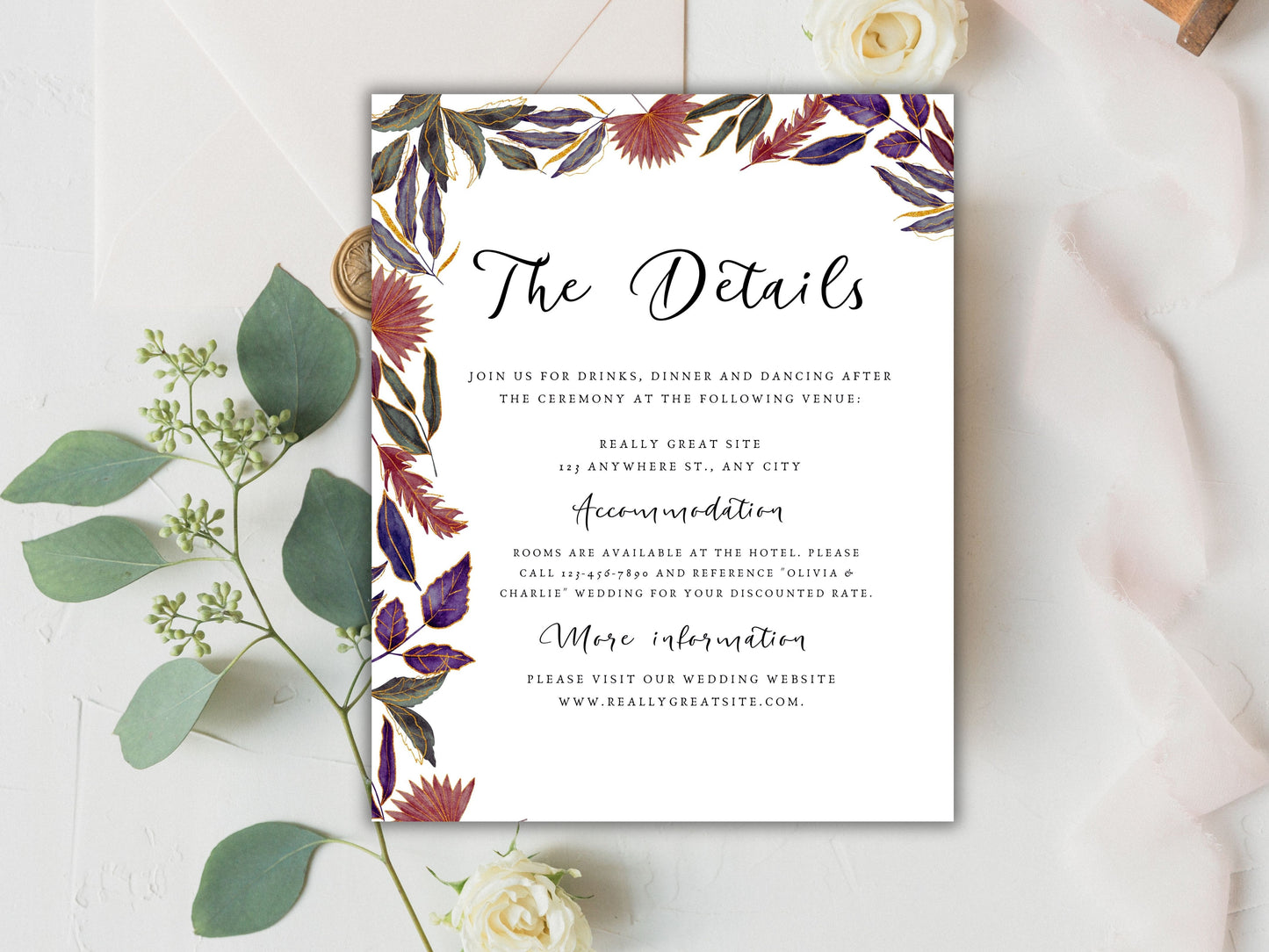 Wedding Invitation Bundle Template With RSVP and Details Card. WT61