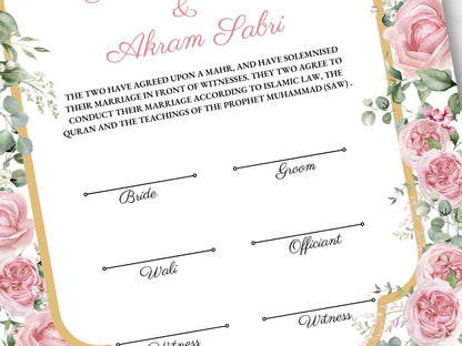 Nikkah Certificate, Muslim Nikkah Certificate, Islamic Marriage Contract Template,Pink Nikah Contract, Digital Download. NN269