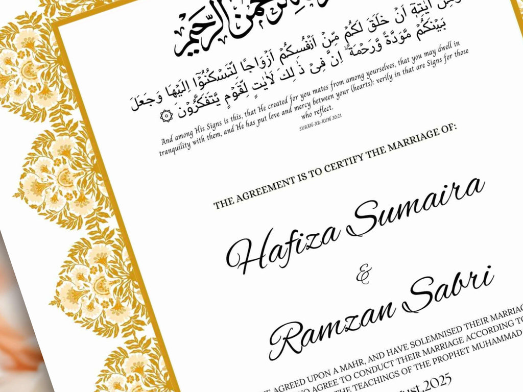 Muslim Wedding Contract, Mughal Nikkah Certificate Digital, A4 Nikkah Certificate. A3 Contract Digital Download. NN296