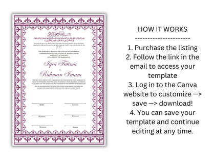 Printable Nikkah Contract Template | Islamic Marriage | PDF Muslim Marriage Contract | Wedding Keepsake. NN236