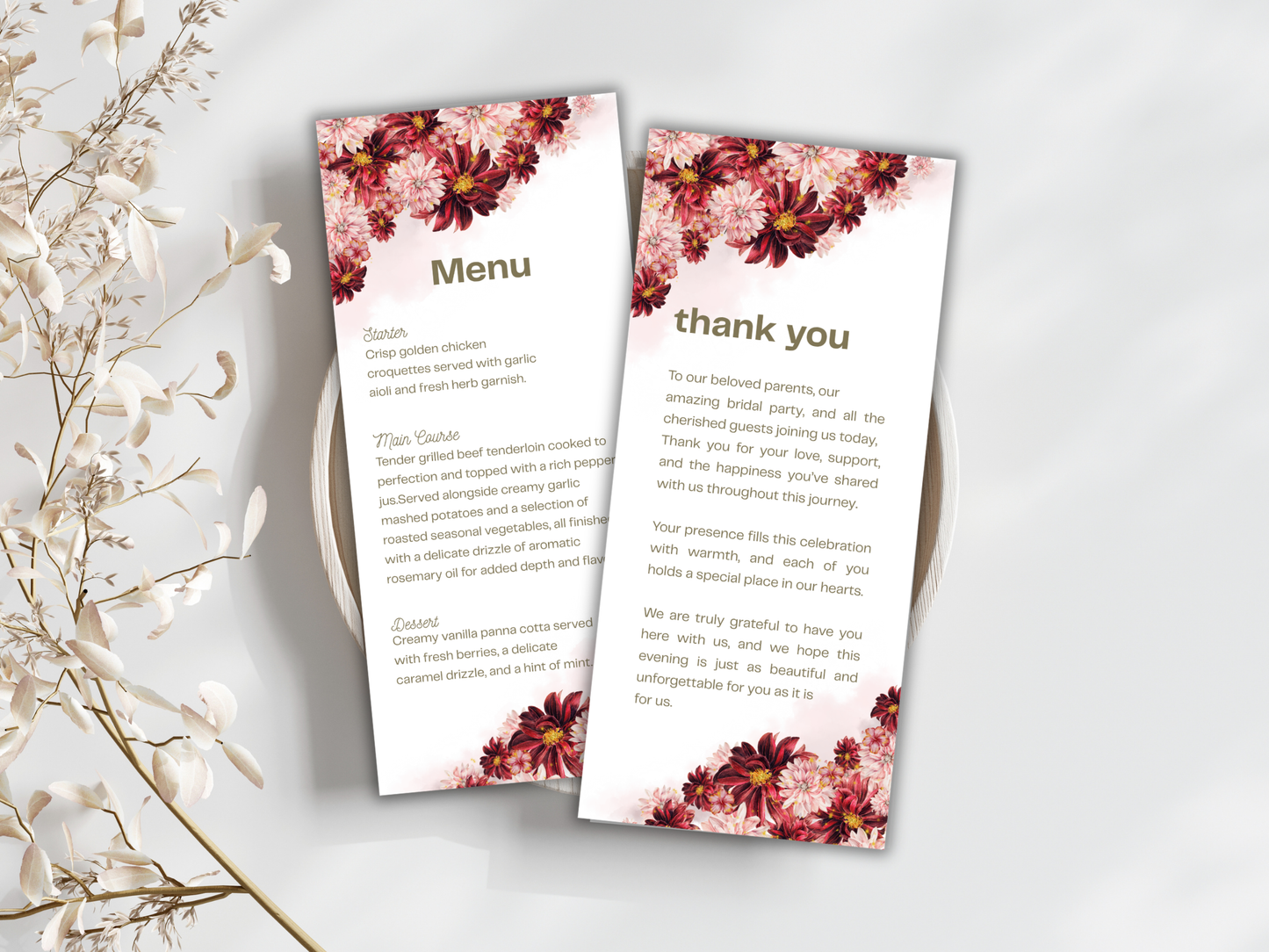 Wedding Thank you Card, Menu Card, Table Card. WI308