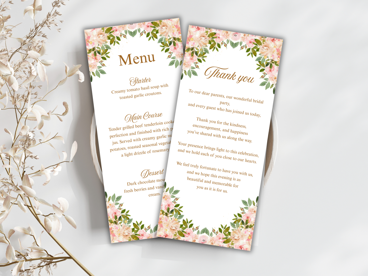 Wedding Thank you Card, Menu Card, Table Card. WI300