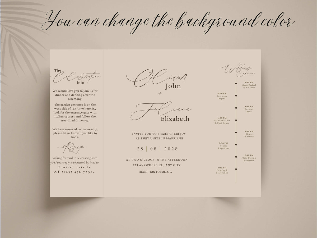 Minimalist Gatefold Wedding Invitation | Modern Elegant Wedding Card | Simple Wedding Invite with Details. WI156