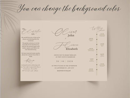 Minimalist Gatefold Wedding Invitation | Modern Elegant Wedding Card | Simple Wedding Invite with Details. WI156