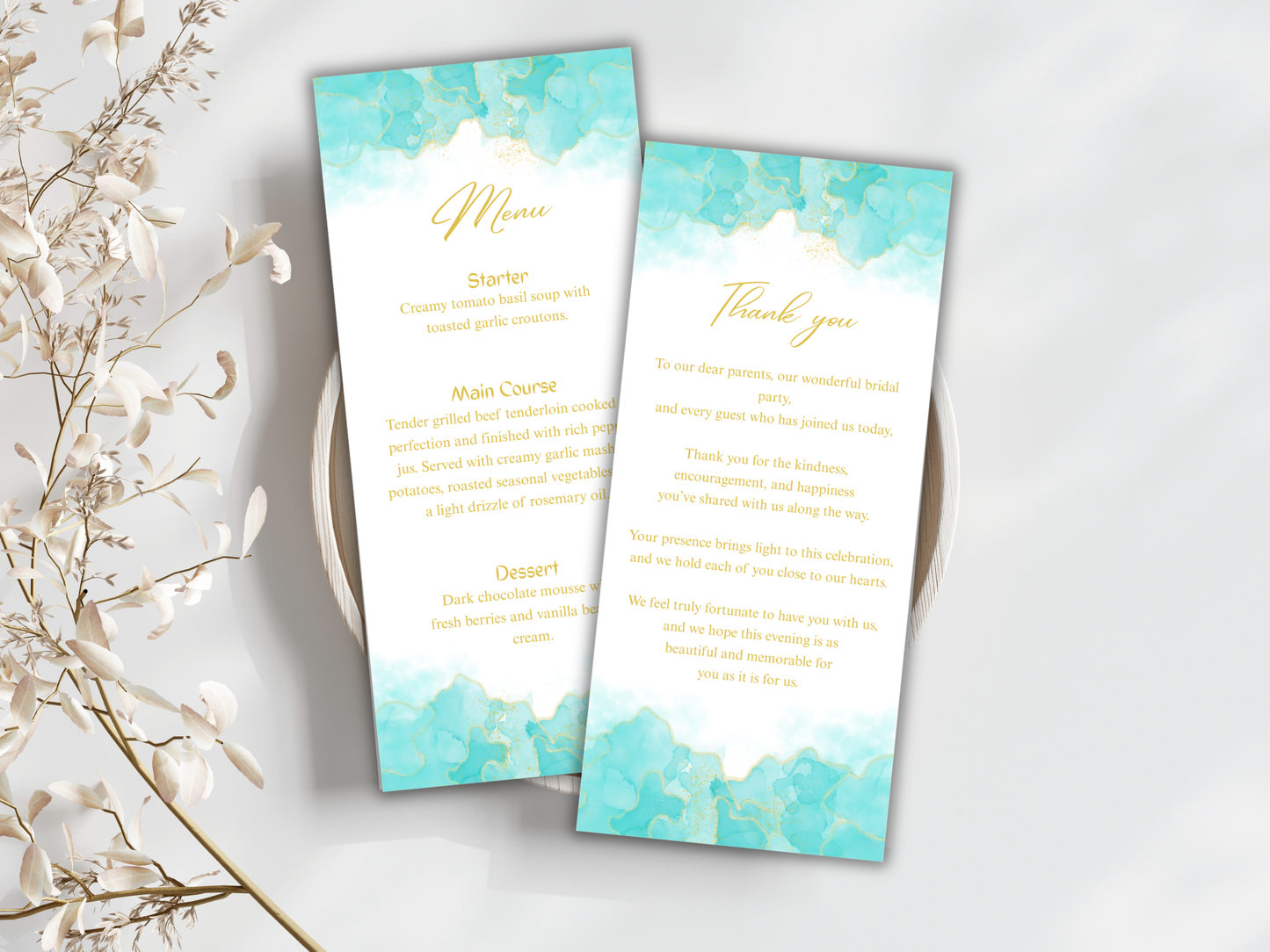 Wedding Thank you Card, Menu Card, Table Card. WI301