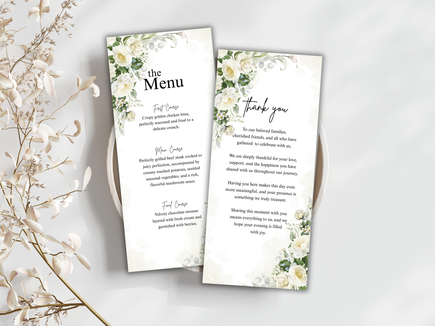 Wedding Thank you Card, Menu Card, Table Card. WI361