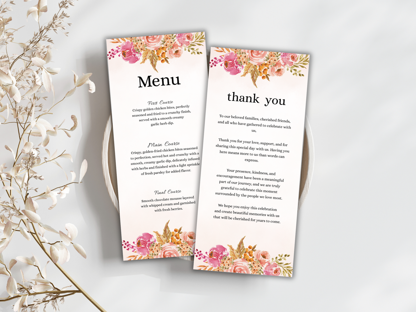 Wedding Thank you Card, Menu Card, Table Card. WI374