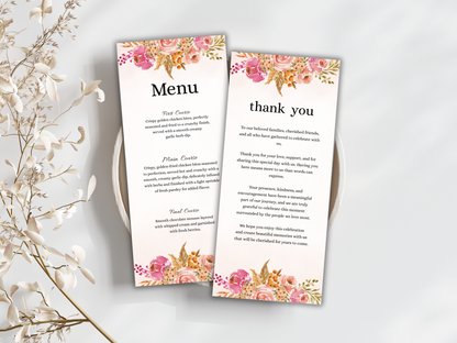 Wedding Thank you Card, Menu Card, Table Card. WI374